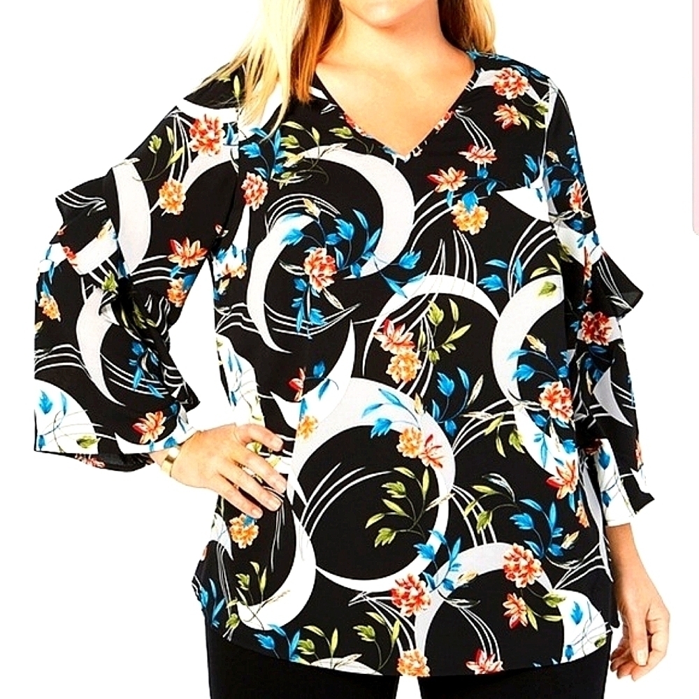 ALFANI PLUS SIZE 1X PRINTED WOMENS FALL 🍁TOP‎